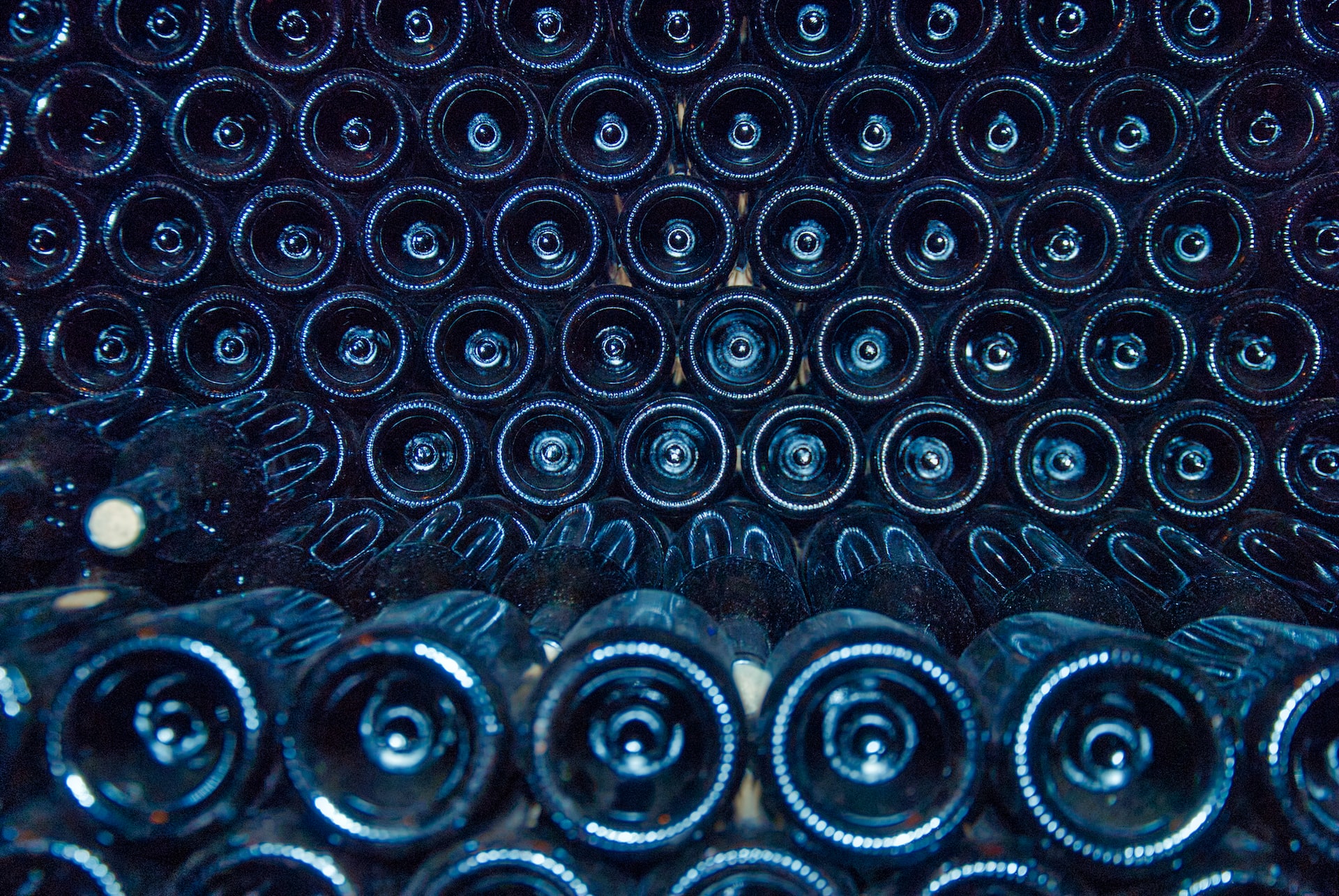 rows of black bottles